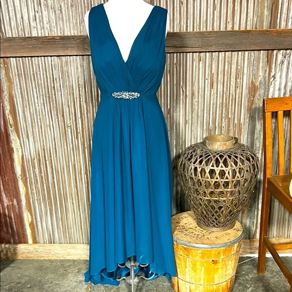Eliza J Blue Embellished Pleated High Low Sundress Eliza J Blue Embellished Pleated High Low Sundress
